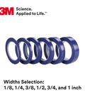 Five rolls of indigo fine line paint masking tape in various widths for precise striping and color separation.