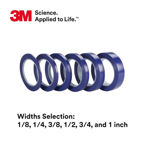 Five rolls of indigo fine line paint masking tape in various widths for precise striping and color separation.