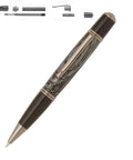 Gatsby Grande Twist Ballpoint Pen Kit Starter Pack For Woodturning, featuring assembled pen and disassembled parts, gold finish