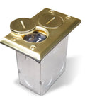 Rectangular Metallic Floor Box Kit With Brass Finish Cover Plate And Tamper Resistant 15A 125V Outlet, components visible