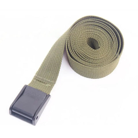 Military Green Tie Down Straps 25mm By 1m With Quick Release Buckle for luggage, camping gear, cargo lashing visible rolled up