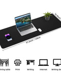 Large Desk Pad 47.2 Inch By 17 Inch Leather Desk Pad Protector With Natural Cork And PU Leather Grippy Non Slip Waterproof Office Mat For Home And Office Double Sided Reversible Black with laptop and phone.