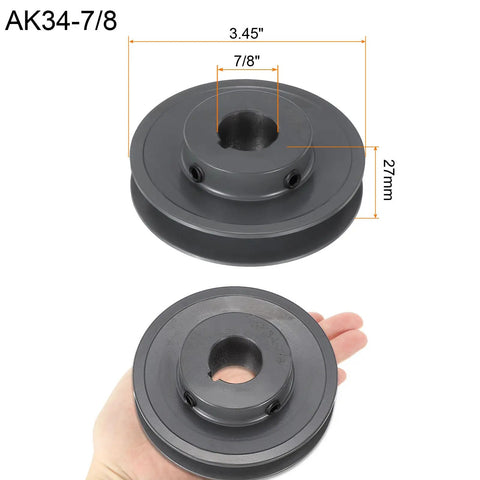 V Belt Sheave 7/8 Inch Bore, 3.45 Inch OD, Single Groove Web Sheave, Cast Iron, Bored-To-Size Pulley, Shaft Mount, Fits 4L Or A Belts, Durable Wear-Resistant Power Transmission Component shown with dimensions