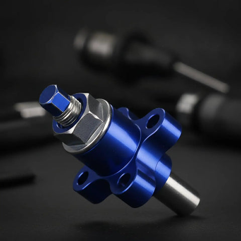 Top Shelf Aluminum Cam Chain Tensioner With Manual Tune Up For CBR600RR 2003 2018, blue alloy construction, detailed view.