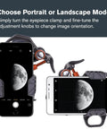 NexYZ Universal Smartphone Adapter for Telescope Binoculars and Spotting Scopes with 3 axis alignment showing moon photo in smartphone
