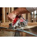 M12 Fuel 5-3/8 Inch Circular Saw Cordless With Brushless Powerstate Motor cutting wood on job site