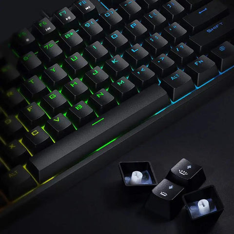 Eighty Seven Key Wired Mechanical Keyboard With RGB Led Backlight And Smooth Tactile Switches Built For Boss Level Typing And Heavy Session Gaming Featuring Full Anti Ghosting N Key Rollover Splashproof Frame Sweet Ride close-up of keys