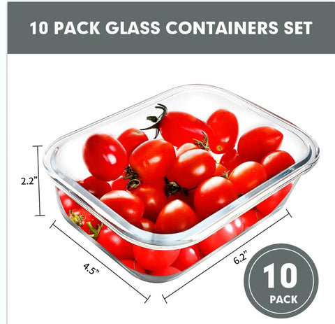 10 Pack 22 Oz Glass Meal Prep Containers With Airtight Locking Lids For Portion Control filled with tomatoes