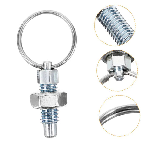 Premium Stainless Steel Spring Plungers 4 Pack Pull Type Indexing Pins close-up of snappy indexing pin with pull ring