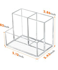 Clear Acrylic Desk Pen Holder With Three Independent Compartments, dimensions labeled, for home office classroom organization.
