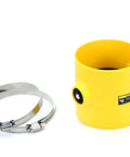 Magswitch Quicklox Air Gate Four Inch Dust Collection Valve With Quick Lock System showing yellow valve and metal hose clamps