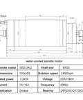 Schematic of Rock Solid 3.2Kw Er20 Water Cooled Spindle Motor For Cnc Milling Drill Carving with dimensions and specifications.