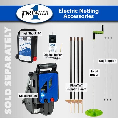 Electric Fence for Backyard Poultry with Step In Posts Easy Setup Portable Twelve Strand System accessories display