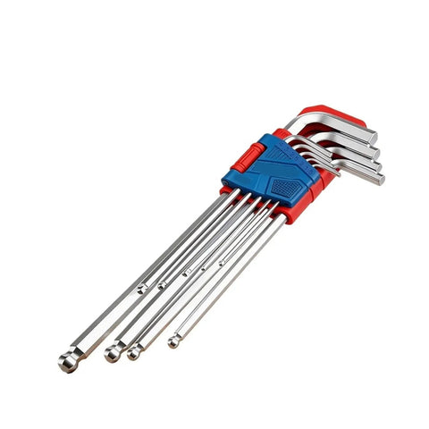 Heavy Duty 9Pcs Hex Key Set With Ball End Design, Long Arm Wrench Kit For Versatile Repair Jobs That Make Bending And Tightening Tasks A Total Breeze, 9-piece metric