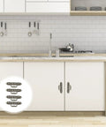 Front view of kitchen cabinets with 4 Pack Vintage Zinc Alloy Drawer Pulls Handles With Gold Finish For Dresser Cabinets And Furniture Antique Cabinet Knobs Retro Decor Hardware Set For Kitchen Bookcase Closets installed