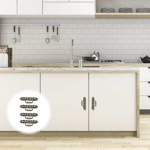 Front view of kitchen cabinets with 4 Pack Vintage Zinc Alloy Drawer Pulls Handles With Gold Finish For Dresser Cabinets And Furniture Antique Cabinet Knobs Retro Decor Hardware Set For Kitchen Bookcase Closets installed