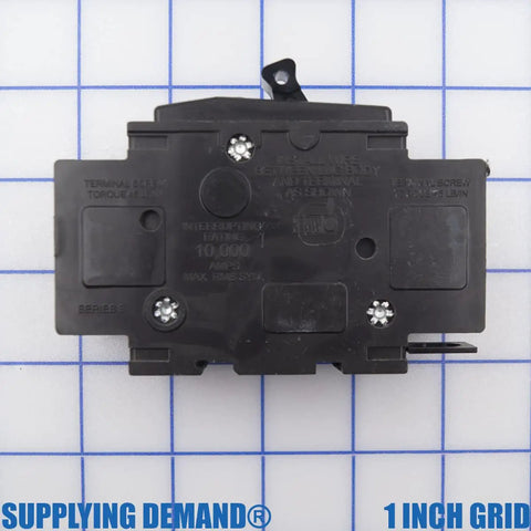 Back view of 230 Volt 60 Amp Two Pole Circuit Breaker QOU260 Din Rail Mounted on measurement grid
