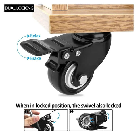 Heavy Duty Swivel Casters With Brakes Four Pack showing dual locking mechanism for carts and furniture