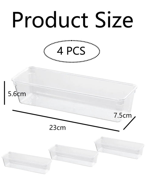 Clear Plastic Drawer Organizers Set With Stackable Bins For Kitchen Utensils Makeup And Office Supplies Slim Low Profile Design