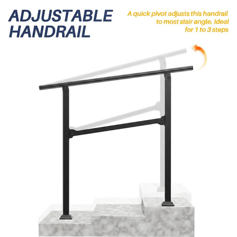 Adjustable Heavy Duty 3 Step Outdoor Handrail 2 Pack suitable for 1 to 3 steps, metal with grippy base for safety.