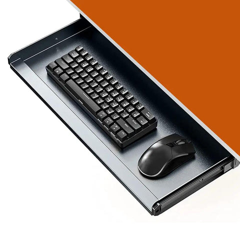 Heavy Duty Under Desk Keyboard Tray Rolling Butter Smooth Ball Bearing Slides And Comfy Wrist Rest Keeps Your Clean Setup Super Organized Gray Finish with keyboard and mouse