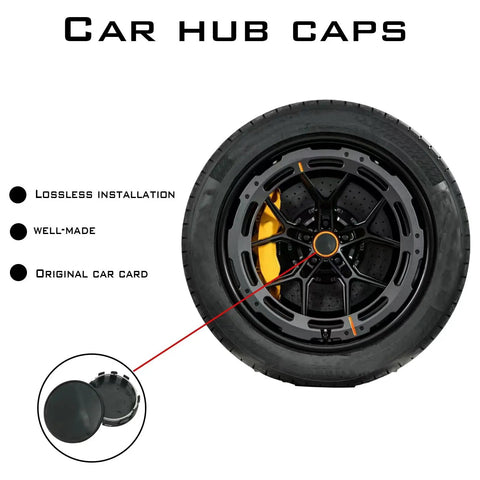 Top Tier Heavy Duty Wheel Center Hub Caps Snapping Design For Cars Suvs And Trucks sleek matte black ABS plastic rim cover on a tire.