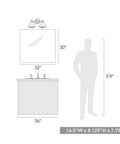 Dimensions chart for Bartlett Rustic Bath Vanity In French White With Retro Industrial Vibe Exposed Hardware And Caged Diffuser