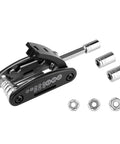 16 In 1 Bicycle Multitool Kit For On The Go Mountain Bike Maintenance Includes Hex Key Wrench Set Tube Patch Kit Tire Levers And Hard Carrying Case Made From Durable Chrome Vanadium Steel showing open tools and sockets