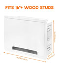 9 Inch In Wall Media Box Recessed TV Cable Management Kit showing size dimensions and white finish with easy install feature
