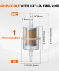 15 Micron Fuel Filter Replacement For Kohler Engines CH20S CH25S CH670S CH730S CH750S 2 pack with dimensions and flow direction