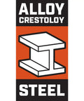 Graphic showing Crestoloy alloy steel symbol related to One Inch 12 Point Wrench Built To Last With Off Corner Loading For A Grippy No Slip Feel And Reduced Fastener Rounding In Corrosion Resistant Chrome Alloy Steel Sizes Stamped On Both Sides For Quick ID