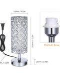 Crystal Table Lamps Set Of 2 With USB Charging Ports, sleek silver lamp dimensions with plug and E26 base detail