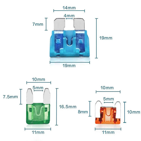 Must Have DIY Friendly Auto Repair Fuse Kit 282 Pieces Blade Standard Mini And Low Profile Automotive Fuses Zinc dimensions diagram