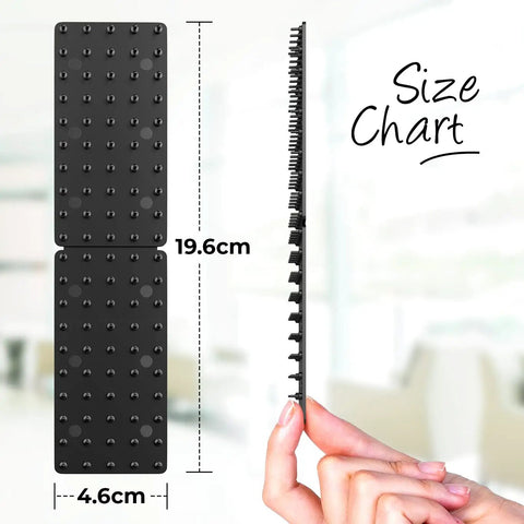 8 Pack Non Slip Rug Grips For Mats And Rugs Self Adhesive Pad Strips; size chart showing 19.6cm x 4.6cm dimensions