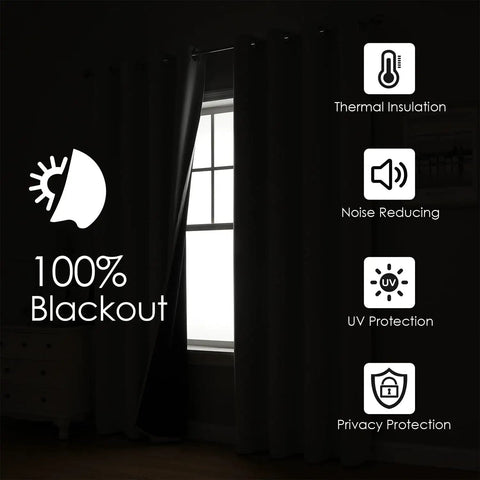 Total Blackout Bedroom Curtains With Thermal Liner, Light Gray 2 Panel Set 52 By 95 Inches Grommet Top Double Layer Dark Out