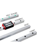 Premium High Precision Linear Guide Rail Kit 350mm HGR15 For CNC Routers with labeled assembly details and low friction units.