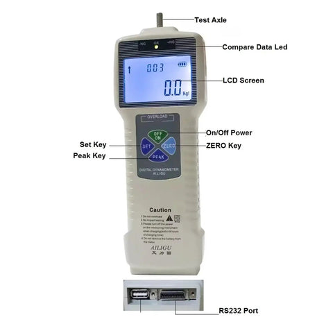 Push Pull Position Force Meter Tension Tester 5N To 100N KGF LBF N Newton For Compression Real Time Tracking With Two Peak Modes Flip LCD Display And Wide Range Metrics, handheld digital dynamometer with LCD and buttons