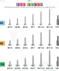 Various sizes of screws and bits, including 50 Pack Number Eight One Half Inch Torx Security Sheet Metal Screws Button Head Tamper Resistant Stainless Steel 304 With T20 Bit For Home And Office Projects, with a focus on size labeling.