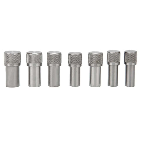Disc Cutter Set With 17 Dies For Jewelry Making And Leather Crafting, Pro Grade Steel Pendant Punch Tool, showing seven metal dies