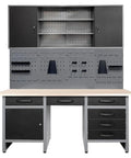 Ultimate Garage Storage System With Wall Cabinets, Steel Pegboard And Wood Workbench, Tools Organizer For Busy Workshops, Heavy Duty Construction.