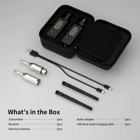 Wireless XLR Transmitter Receiver With Built-In 48V Phantom Power, Ultra Long 470FT Range For Studio Condenser Mics No extra Boxes Needed, included accessories.