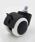 Slick Rolling Office Chair Wheels With Silent Non Marking Pu Twin Rollers For Smooth Desk Ride And Hardcore Floor Guarding Snag This Five Piece White Set With Reliable 9X11mm Threaded Stem Mounts close-up of a single caster wheel showing dual PU rollers.