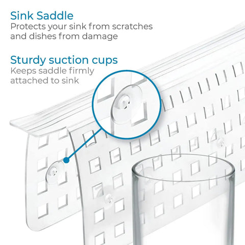 Self Adhesive Plastic Sink Saddle Protector For Kitchen And Bath, No Fuss Install Grid Design Keeps Dishes From Slipping