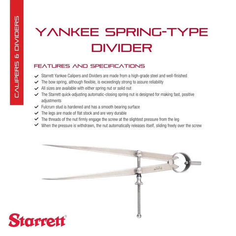 Yankee Spring Type Dividers with flat legs and solid nut for metalworking and woodworking precision marking.