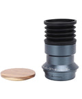 Crush Your Daily Brew Routine With This Straight Fire Manual Coffee Grinder Featuring A Rich Walnut Wood Lid And Nifty Silicone Bellow Blower For Zero Waste Single Dose Grinding At Home, showing gray aluminum body and walnut wood lid.