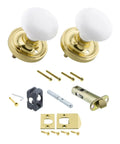 Old School Classic Rosette White Porcelain Round Door Knob For Interior Doors with installation hardware set.