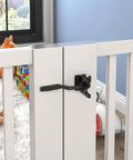 Heavy Duty Automatic Gate Latch Featuring Tough As Nails Self Actuating Mechanism And Secure Padlock Loop Built For Up To 144Mm Gates, mounted on white gate.