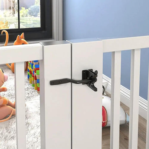 Heavy Duty Automatic Gate Latch Featuring Tough As Nails Self Actuating Mechanism And Secure Padlock Loop Built For Up To 144Mm Gates, mounted on white gate.