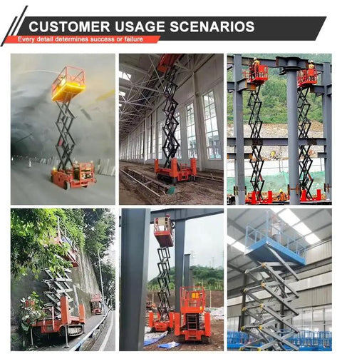 Heavy Duty Scissor Lift Table Featuring Smooth Rolling Hydraulic Mobile Platform used on various job sites for material handling.
