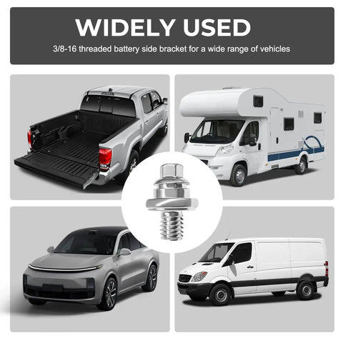 Four Pack Three Eighth Standard Side Battery Terminal Bolts Premium Quality Top Post To Side Post Adapter visual with vehicles